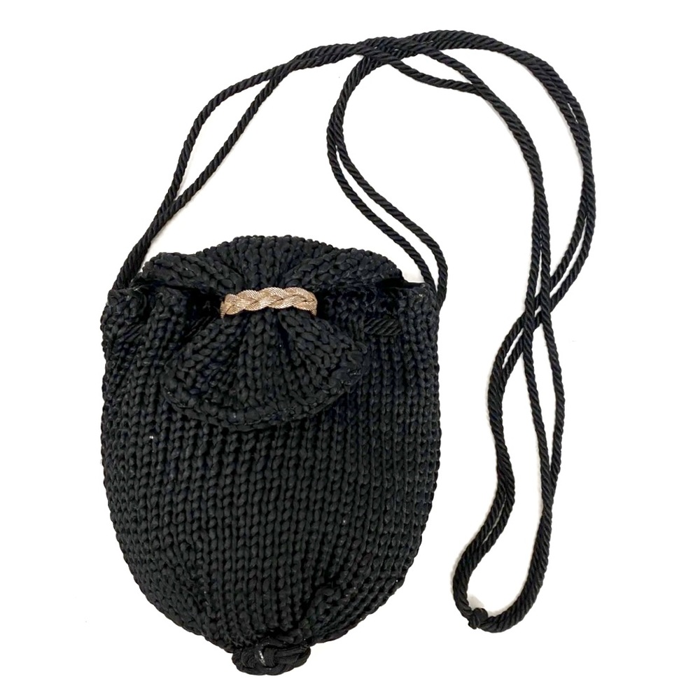 🕶Vintage Sharif USA Black Knit Shoulder Bag Crossbody Purse Handbag*MINT